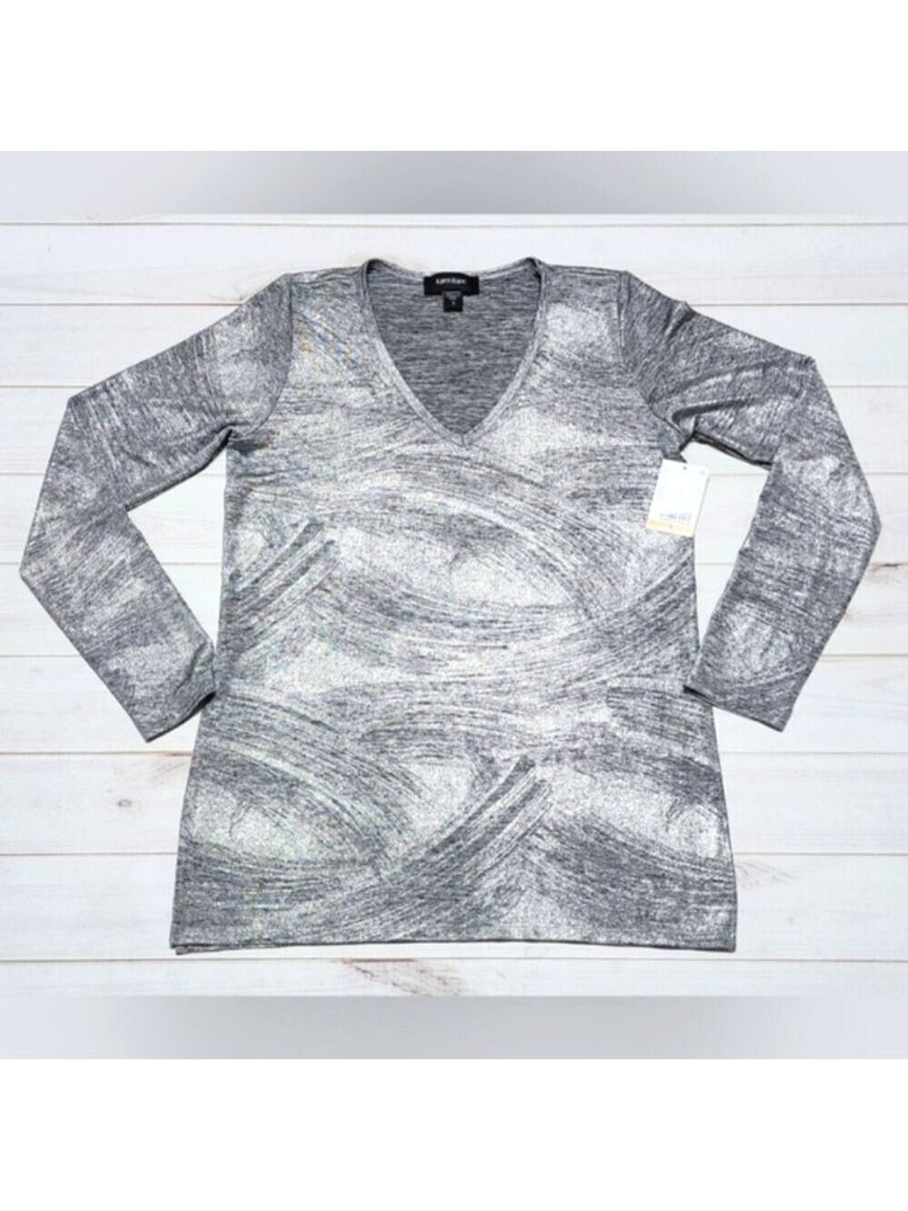Karen Kane Silver Metallic-Knit Brush Stroke Small - New With Tags